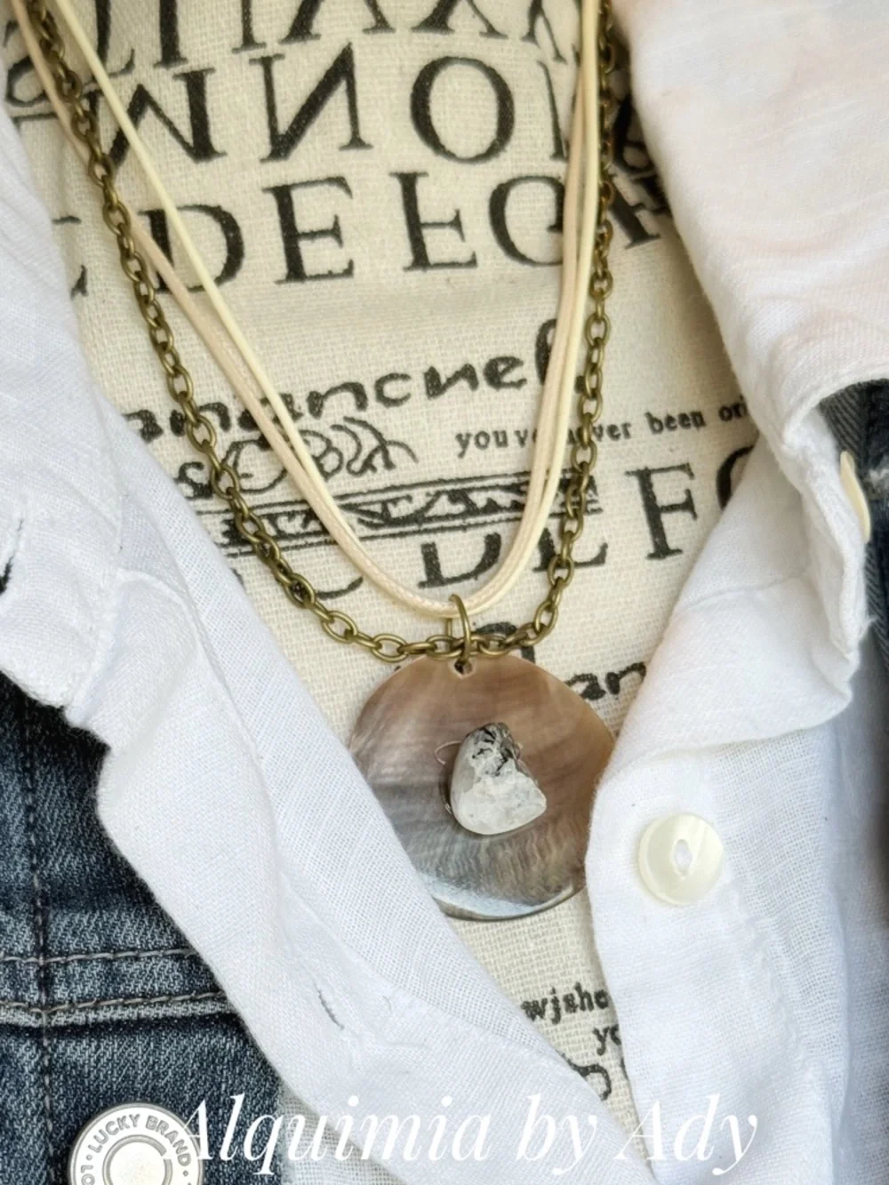 LAYERED CORDS MOONSTONE White Mother-of-Pearl Pendant Necklace